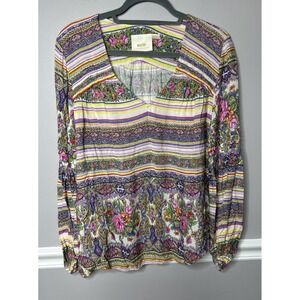 Maeve Anthropologie Boho Ceresco Peasant Blouse Sz Sm‎ Floral Balloon Sleeves